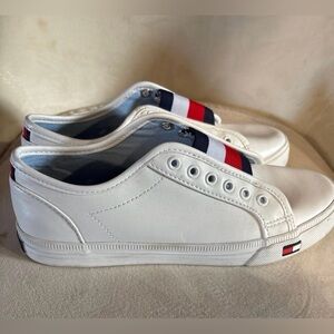 Tommy Hilfiger White Sneakers with Red and Blue Stripes